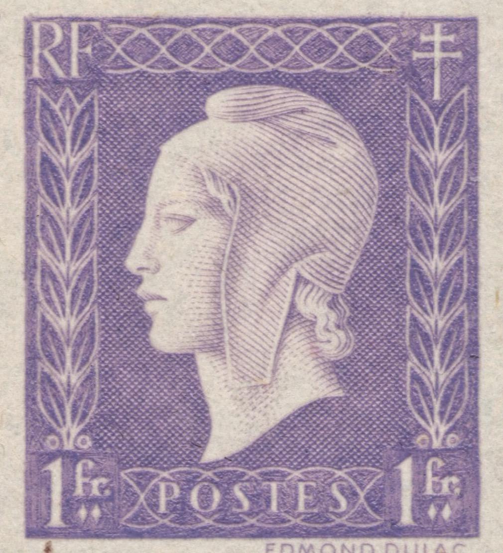 Timbre Marianne de Dulac 1 franc, série de Londres, 1944
